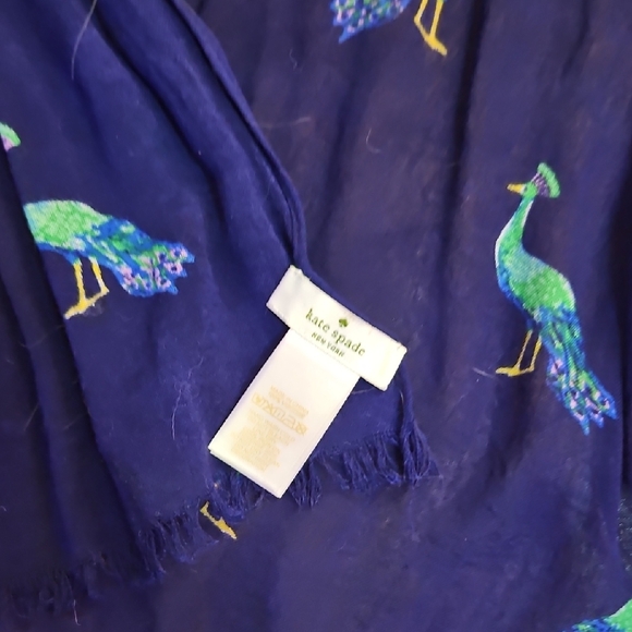 Kate Spade Navy Scarf with Peacock Design - Picture 2 of 4